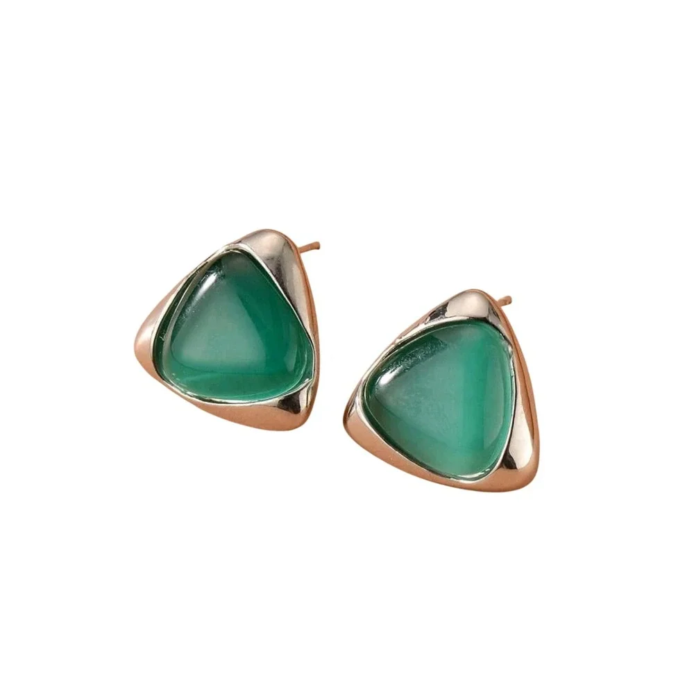 Elegant Silver & Green Stone Jewelry SetNecklace &‎ Earrings Stylish Triangle